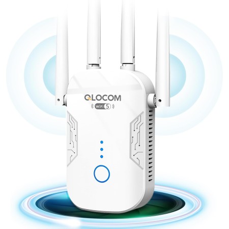 QLOCOM 2025 Nuevo Amplificador Señal WiFi 1200Mbps Repetidor WiFi, Banda Dual 5GHz y 2.4GHz WiFi Booster con WPS, Repetidor WiFi