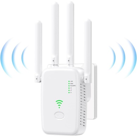 2025 Nuevo Repetidor WiFi, Amplificador Extensor WiFi con 2 Puertos ethernet, 4 Antenas, Modo Repetidor/Router/Ap, Extensor WiFi