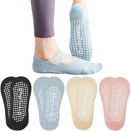 4 Pares Comodos Calcetines Yoga Pilates Para Mujeres y Hombres Antideslizantes Calcetines Artes Calcetín Marciales Tobillero