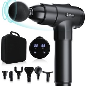 AERLANG Pistola de Masaje Muscular, Pistola Masajeadora Muscular Eléctrica Masajeador de Músculos de,Seis Cabezales Ajustables