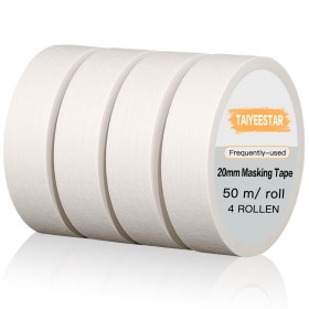 Taiyeestar 4 rollos de cinta adhesiva de pintor, 20 mm x 50 m, color blanco, cinta adhesiva para pintor, cinta adhesiva de