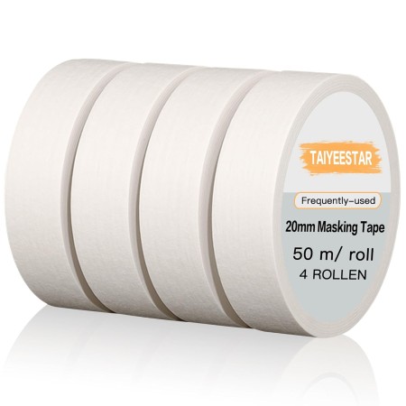 Taiyeestar 4 rollos de cinta adhesiva de pintor, 20 mm x 50 m, color blanco, cinta adhesiva para pintor, cinta adhesiva de