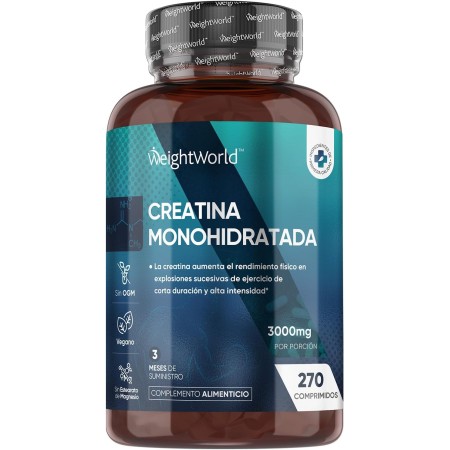 Creatina Monohidratada 3000mg, 270 Comprimidos, 3 Meses de Suministro - Suplemento Deportivo Apto para Veganos, 3 Comprimidos al