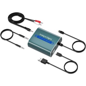 Convertidor de Audio Analógico a Digital con Cable Óptico Dual 3,5 mm Hembra AUX a Digital Coaxial Toslink con Cable de Fibra