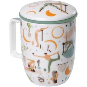 TEA SHOP - Taza de Té o Infusiones con filtro, infusor y tapa - Mug Harmony Yoga Balance - Fabricada en Porcelana con diseño