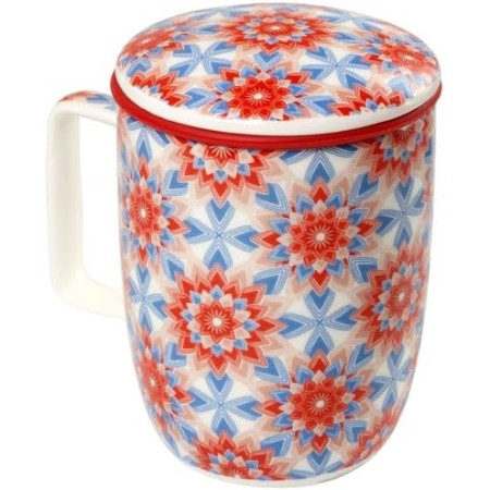 TEA SHOP - Taza de Té o Infusiones con filtro, infusor y tapa - Mug Harmony Yoga Balance - Fabricada en Porcelana con diseño
