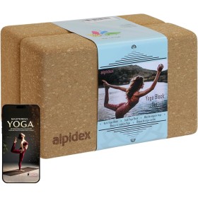 ALPIDEX Bloque de Corcho Juego de 2 Yoga Block Cork Ladrillo incl. libro electrónico con 100 ejercicios ecológico y sostenible