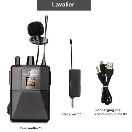 Micrófono de auriculares inalámbrico UHF con transmisor, receptor, pan