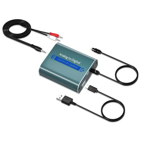 Convertidor de Audio Analógico a Digital con Cable Óptico Dual 3,5 mm Hembra AUX a Digital Coaxial Toslink con Cable de Fibra