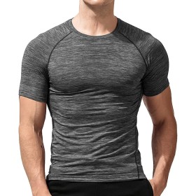 Hombres Apretado Compresión Capa Base Manga Corta Camiseta Culturismo Tops Poliéster y Spandex