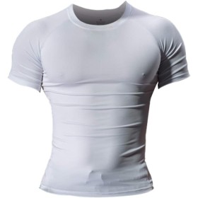 Hombres Apretado Compresión Capa Base Manga Corta Camiseta Culturismo Tops Poliéster y Spandex