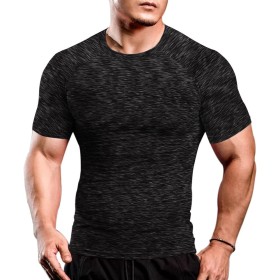 Hombres Apretado Compresión Capa Base Manga Corta Camiseta Culturismo Tops Poliéster y Spandex