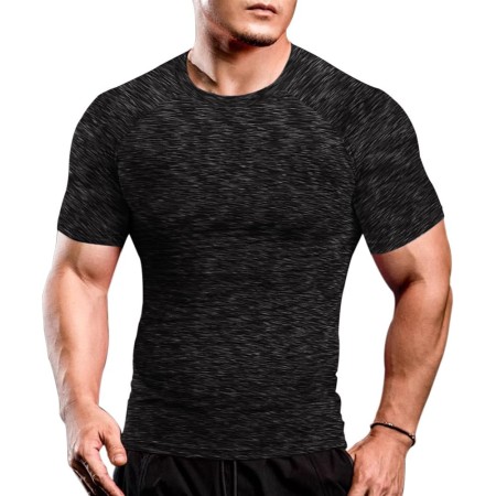 Hombres Apretado Compresión Capa Base Manga Corta Camiseta Culturismo Tops Poliéster y Spandex