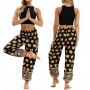 Nuofengkudu Mujer Pantalones Hippies Tailandeses Estampado Verano Cintura Alta Elastica con Bolsillos para Yoga Casual