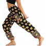 Nuofengkudu Mujer Pantalones Hippies Tailandeses Estampado Verano Cintura Alta Elastica con Bolsillos para Yoga Casual
