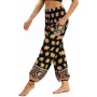 Nuofengkudu Mujer Pantalones Hippies Tailandeses Estampado Verano Cintura Alta Elastica con Bolsillos para Yoga Casual