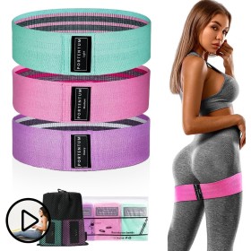 PORTENTUM Elastic bands for bodybuilding, set of 3 non-slip fabric fitness bands, 3 levels of resistance for crossfit, yoga,