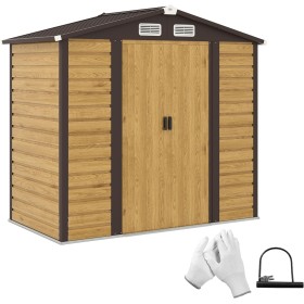 Outsunny Caseta de Jardín Exterior 2,36m² 213x120x194 cm Cobertizo de Jardín Exterior con Base Refuerzo (Suelo NO Incluido)