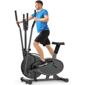 Neezee Entrenador de Cruz elíptica, máquina Cruzada Mejorada con Monitor LCD – 2 en 1 máquina de Entrenamiento de Bicicleta de