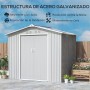 Outsunny Cobertizo de Jardín 2,42m² con Base de Refuerzo Sin Suelo 213x130x185 cm Caseta de Jardín Exterior con Puertas