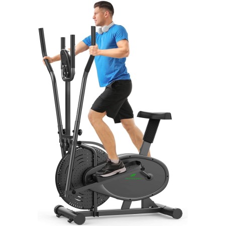 Neezee Entrenador de Cruz elíptica, máquina Cruzada Mejorada con Monitor LCD – 2 en 1 máquina de Entrenamiento de Bicicleta de
