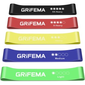 GRIFEMA GA5001 Elastic Bands for Bodybuilding, 5 Levels of Resistance, for Yoga, Strength Training and Pilates, with Training