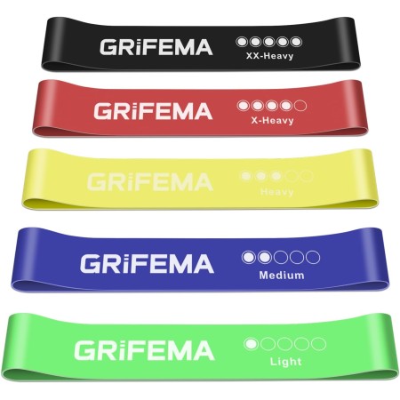 GRIFEMA GA5001 Elastic Bands for Bodybuilding, 5 Levels of Resistance, for Yoga, Strength Training and Pilates, with Training