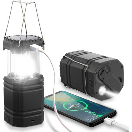 ROCAM Linterna de Camping con Manivela Solar, Faroles Portátiles LED Lámpara Exterior Plegable,3 métodos de Carga,Linterna