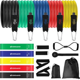 Odoland Elastic Fitness Bands Set with 5 Elastic Resistance Bands, Loop Band, Handles, Ankle Straps, Door Anchor and Guide,