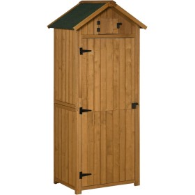 Outsunny Armario de Jardín de Madera de Abeto 77x54,2x179 cm 0,3 m² Cobertizo de Jardín para Herramientas con 3 Estantes y 2