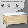 Outsunny Arcón de Jardín Exterior Carga 155L Baúl de Almacenaje Exterior de Madera con Tapa de Metal Galvanizado y Diseño con