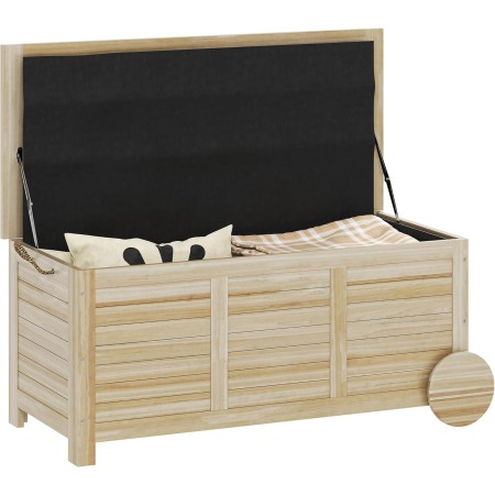 Outsunny Baúl de Almacenaje Exterior 185L Arcón de Jardín de Madera Impermeable con Tapa Abrible 2 Ruedas Cuerdas de Lino