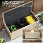 Outsunny Baúl de Almacenaje Exterior 185L Arcón de Jardín de Madera Impermeable con Tapa Abrible 2 Ruedas Cuerdas de Lino