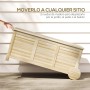 Outsunny Baúl de Almacenaje Exterior 185L Arcón de Jardín de Madera Impermeable con Tapa Abrible 2 Ruedas Cuerdas de Lino