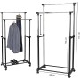 Parence.- Doble perchero con ruedas - Aluminio y plástico - Doble barra y almacenamiento de zapatos - Ajustable hasta 160 cm