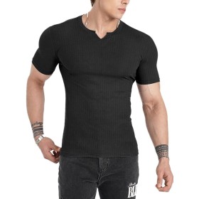 Muscle Cmdr-Camiseta de Manga Larga/Corto Hombre Stretch Slim Fit tee V Cuello Camiseta Interior para Hombre