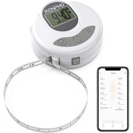 Cinta Métrica Inteligente con Aplicación, Cintas Métricas Bluetooth RENPHO para Medir el Cuerpo, Fitness, Retractable, Mide la
