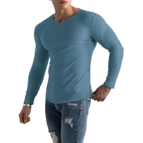 Muscle Cmdr-Camiseta de Manga Larga/Corto Hombre Stretch Slim Fit tee V Cuello Camiseta Interior para Hombre