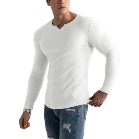 Muscle Cmdr-Camiseta de Manga Larga/Corto Hombre Stretch Slim Fit tee V Cuello Camiseta Interior para Hombre