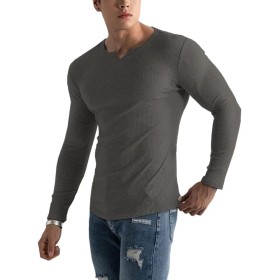 Muscle Cmdr-Camiseta de Manga Larga/Corto Hombre Stretch Slim Fit tee V Cuello Camiseta Interior para Hombre
