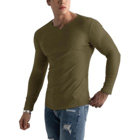 Muscle Cmdr-Camiseta de Manga Larga/Corto Hombre Stretch Slim Fit tee V Cuello Camiseta Interior para Hombre