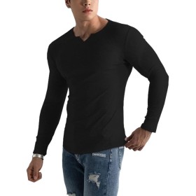 Muscle Cmdr-Camiseta de Manga Larga/Corto Hombre Stretch Slim Fit tee V Cuello Camiseta Interior para Hombre
