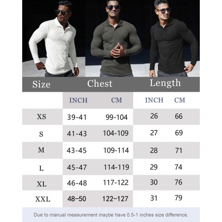 Muscle Cmdr-Camiseta de Manga Larga/Corto Hombre Stretch Slim Fit tee V Cuello Camiseta Interior para Hombre