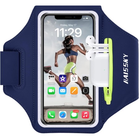 Sports Armband for Running with Airpods Holder, Adjustable Running Mobile Armband, Mobile Running Holder for iPhone 15 14 13 12