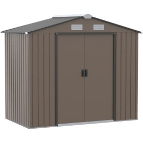 Outsunny Cobertizo de Jardín 2,5m² con Base de Refuerzo Sin Suelo 213x130x185 cm Caseta de Jardín Exterior con 2 Puertas