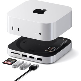 SATECHI Mac Mini M4 Hub con Soporte, Carcasa SSD NVMe, Mac Mini M4 Dock en Aluminio, 2 USB-A 3.2 10 Gbps, 1 USB-A 480 Mbps,