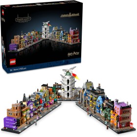 LEGO Harry Potter Tiendas Mágicas del Callejón Diagon Maqueta para Adultos y 12 Micro Figuras de Colección, Autobús Noctámbulo,