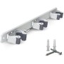 Parence.- Soporte de pared triple atornillable para escoba y accesorios - Gancho escoba 3 soportes + 2 ganchos - 37cm