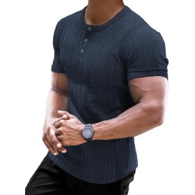 Muscle Cmdr Camiseta Manga Larga/Corto Hombre, Camisetas Musculosas Slim Fit Algodón,Long Sleeve Shirt Men Henley