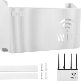 FHISKUNYU ​Router Rack, ​Caja Router Pared, ​Ocultar Router WiFi – Organizador de Pared con Diseño Redondeado, Ventilación y
